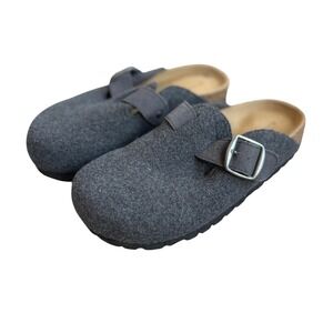 Airwalk Gray Felt Clogs Buckle Detail Cork Footbed Mules Womens Shoes